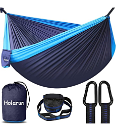 Holarun Double Hammock, Camping Hammock with 2 Tree Straps, Portable Lightweight Hammocks with 210T Nylon, Two Person Hammock for Backpacking, Hiking Gear, Outdoor, Travel, Camping, Beach - Navy Blue