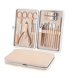 Manicure Set Nail Clippers Pedicure Kit, Professional Stainless Steel Personal Grooming Kit, 18 in 1 Nail Care Tools with Luxurious Leather Travel Case for men and women