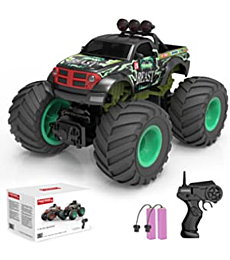 ENFAO Pickup Monster Truck, 1:18 Scale Remote Control Car Muscle Bigfoot Vehicle All Terrain Hobby RC Stunt Cars with Two Batteries, 2.4GHz Electric Toy Off-Road Racing Crawler for Boys Girls (Green)