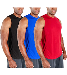 DEVOPS 3 Pack Men's Muscle Shirts Sleeveless Dri Fit Gym Workout Tank Top (2X-Large, Black/Blue/Red)