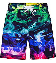 Lovekider Boys Swim Trunks Summer Surf Board Shorts Outdoor 3D Print Cool Smoke Shorts Waterproof Beach Bathing Suit 13-14T