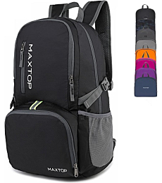 MAXTOP 30/40L Lightweight Packable Backpack for Hiking Traveling Camping Water Resistant Foldable Outdoor Travel Daypack (Black, 30L)