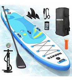 NARATA Inflatable Stand Up Paddle Board for All Skill Levels with Paddle Holder, Action Mount, 5 Grab Handles, 11 D-Rings, Waterproof Bag, Fins, Paddle, Pump, Leash, Repair Kit, Backpack