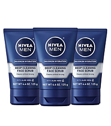 NIVEA MEN Maximum Hydration Deep Cleaning Face Scrub With Aloe Vera, 3 Pack of 4.4 Oz Tubes