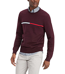 Tommy Hilfiger Men's Signature Stripe Crewneck Sweater, Dark Cabernet, XL