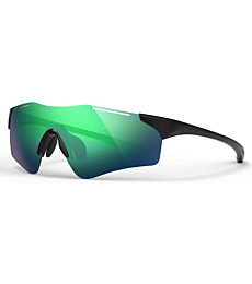Polarized Sports Sunglasses for Men Women Youth Baseball Fishing Cycling Running Safety Tac Glasses (BlacK-Green)