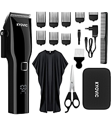 KYOVIC Professional Hair Clipper Cordless Hair Trimmer, 8 Comb attachments, LED Display, Long Battery Life Over 120 Minutes - Complete Set of Hair Clippers for Both Men and Women.