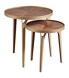 Amazon Brand – Rivet Mid-Century Nested Metal Side Tables, Set of 2, Brass/Walnut Finish