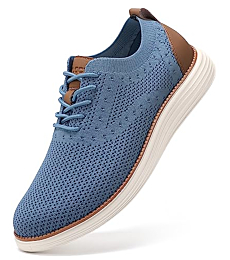 VILOCY Men's Casual Dress Sneakers Oxfords Business Shoes Lace Up Lightweight Comfortable Breathable Walking Knit Mesh Fashion Sneakers Tennis Light Blue,US11 EU44