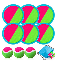 Toss and Catch Ball Set, Catch Game Toys for Kids, Beach Toys Paddle Ball Game Set with 6 Paddles and 3 Balls, Perfect Outdoor Games Sets Playground Sets for Backyards for Kids/Adults/Family