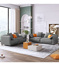 WILLIAMSPACE Luxury Modern 2-Piece Sofa Couch for Living Room, 90.6" 3 Seater Upholstery Sofa and 77.2" Mid Century Loveseat with 4 Pillows, Modular Sofa Set for Apartment, Office (Grey Tech Cloth)