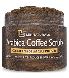 M3 Naturals Arabica Coffee Body Scrub with Collagen & Stem Cell - Exfoliating Body Scrubber & Face Cleanser - Fight Skin Care Appearance - Cellulite, Fine Line, Stretch Mark & Spider Veins 12 oz
