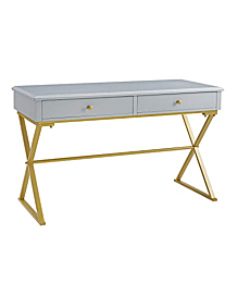 Linon Two-Drawer Grey and Gold Campaign Harli Desk