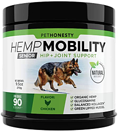 Pet Honesty Senior Hemp Mobility - Hip & Joint Supplement for Senior Dogs - Hemp Oil & Powder, Glucosamine, Collagen, MSM, Green Lipped Mussel, Support Mobility, Helps with Occasional Discomfort (90)