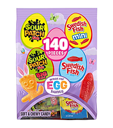 SOUR PATCH KIDS, SOUR PATCH KIDS Big Kids, SWEDISH FISH and SWEDISH FISH Mini Soft & Chewy Easter Candy Variety Pack, 140 Snack Packs