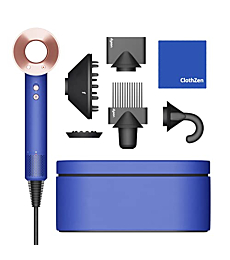 Limited Edition Dyson Supersonic Hair Dryer with ClothZen Cleaning Cloth – Includes Flyaway Attachment, Styling Concentrator, Diffuser, Gentle Air Attachment & Wide-Tooth Comb – Vinca Blue/Rose