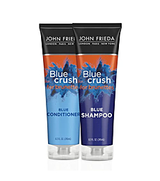 John Frieda Blue Crush Blue Shampoo and Conditioner Set for Brunettes, Crush Brassy Tones for Brunettes, 8.3 Fl Oz