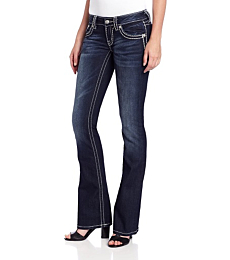 Miss Me womens Thick Stitch Bootcut jeans, Dark Blue, 25 US