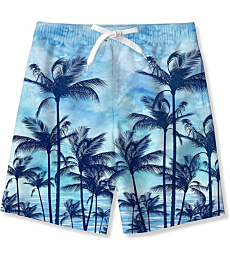 Idgreatim Little Boys Swim Trunks Size 7-8T Blue Sky Sea Print Board Shorts Summer Beach Quick Dry Elastic Waist Swimwear with Mesh