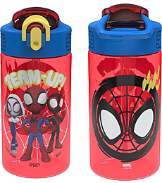 Zak Designs Marvel Spider-Man Kids Water Bottle with Spout Cover and Carrying Loop, Durable Plastic, Leak-Proof Water Bottle Design for Travel (16 oz, 2-Pack, Spidey and His Amazing Friends)