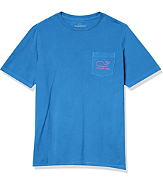 vineyard vines boys Short-sleeve Garment Dyed Neon Vintage Whale Pocket Tee T Shirt, Regatta Blue, X-Large US
