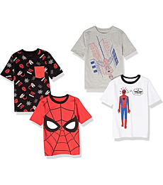 Spotted Zebra Disney Star Wars | Frozen Toddler Boys' Short-Sleeve T-Shirts, Pack of 4, White/Black/Red, Marvel Spider Man, 4T