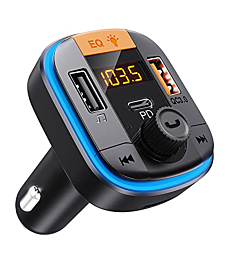 Bluetooth FM Transmitter for Car - Tensun Bluetooth Car Adapter PD20W+QC3.0 Cigarette Lighter Bluetooth 5.0 Radio Receiver Music Player Car Charger Supports Hands-Free Call Siri Google Assistant