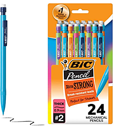 BIC Xtra-Strong Thick Lead Mechanical Pencil, With Colorful Barrel Thick Point (0.9mm), 24-Count Pack, Mechanical Pencils With Erasers