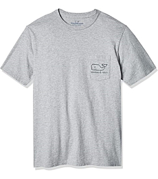 vineyard vines Men's Short Sleeve Vintage Whale Pocket T-Shirt, Heather Gray, Small