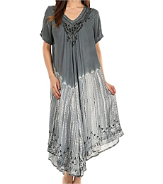 Sakkas 20SE Viveka Embroidered Caftan Dress - Grey - One Size