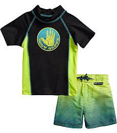 Body Glove Baby Boys' Rash Guard Set - 2 Piece UPF 50+ Swim Shirt and Bathing Suit (Toddler), Size 2T, Black/Neon Green