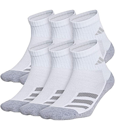 adidas Kids-Boy's/Girl's Cushioned Angle Stripe Quarter Socks (6-Pair), White/Grey/Light Onix Grey, Large