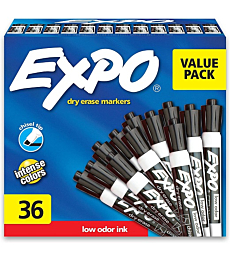 EXPO Low Odor Dry Erase Marker | Chisel Tip Markers | Whiteboard Markers, Black, 36 Count
