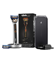 Gillette Heated Razor for Men, Deluxe Travel Shave Kit by GilletteLabs, 1 Handle, 2 Razor Blade Refills, 1 Charging Dock, 1 Charging Travel Case, Fathers Day Gift