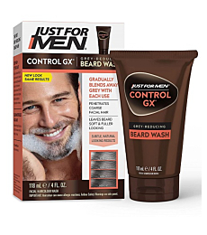 Just For Men Control GX Grey Reducing Beard Wash Shampoo, Gradually Colors Mustache and Beard, Leaves Facial Hair Softer and Fuller, 4 Fl Oz - Pack of 1