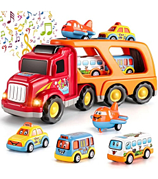Toddler Car Toys for 3 4 5 6 Year Old for Boys, 5 in Carrier Truck Transport Vehicles, Friction Power Toys Toddler Toys Age 2-4 Baby Toys 18-24 Months Birthday Kids Gift Toddler Toys Age 1-2
