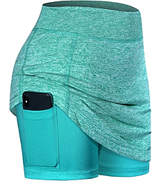 Golf Skirts for Women Lightweight Casual Skort Plus Size Not See-Through Sporty Spandex Skirt Womens Elastic Waistband Moisture Sicking Two Layers Workout Tennis Shorts Green 2XL