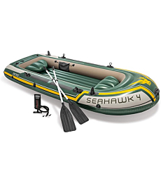 Intex Seahawk 4, 4-Person Inflatable Boat Set with Aluminum Oars and High Output Air -Pump (Latest Model)