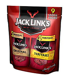 Jack Link's Beef Jerky Variety Pack Includes Original and Teriyaki Flavors, On the Go Snacks, 13g of Protein Per Serving, 9 Count of 1.25 Oz Bags