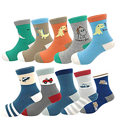 Toddler Kids Little Boys Fashion Cotton Crew Socks 10 Pack (L(5-7T), Colorful)
