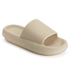 Joomra Slippers Womens Cloud Slides Cushioned for Mens Quick Drying Shower Massage Foam Female Pillow House Shoes Pool Beach Spa House Garden Sandals for Ladies Male Sandles Khaki 40-41