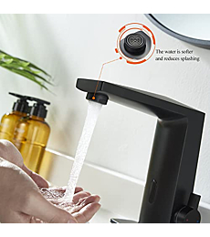 Automatic Sensor Touchless Bathroom Sink Faucet with Hole Cover Plate, Chrome Vanity Faucets, Hands-Free Bathroom Water Tap with Control Box and Temperature Mixer, Easy Installation (Black)