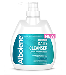 Albolene Daily Face Wash, Moisturizing Face Cleanser and Makeup Remover with Hyaluronic Acid, 10 fl oz
