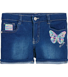 dELiAs Girls' Shorts - Embroidered Soft Stretch Denim Jeans Shorts with Sequins (Big Girl), Size 16, Medium Indigo Butterfly