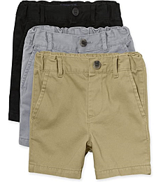 The Children's Place Baby 3 Pack and Toddler Boys Stretch Chino Shorts, Black/Fin Gray/Flax, 2T