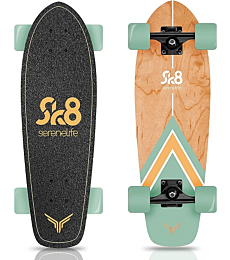 Complete Standard Skateboard Mini Cruiser - 6 Ply Canadian & Bamboo Maple Deck Complete Double Kick Skate Board W/ 5" Aluminum Trucks - for Kids, Teens, Adults - SereneLife (Black)