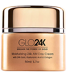 GLO24K Moisturizing Day Cream with 24k Gold, Hyaluronic Acid, Collagen, and Vitamins. For Optimal Hydration!