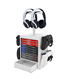 NexiGo Headset and Game Organizer (up to 10 Games) for PS5 PS4 Playstation/Xbox Series S & X/Switch Accessories, Headphones, Game Discs, Joy Cons, DualSense, Controllers, White