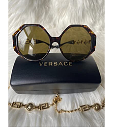Versace Woman Sunglasses Havana Frame, Dark Brown Lenses, 59MM