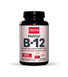 Jarrow Formulas Methyl B-12 - Dietary Supplement - 100 Chewable Tablets, Cherry Flavored Supplement - Bioactive Vitamin B12 - Supports Cellular Energy and Cardiovascular Support Non-GMO & Gluten Free